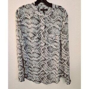 Banana Repubic Grey Snake Print Long Sleeve Band Collar Tunic Top Size M EUC